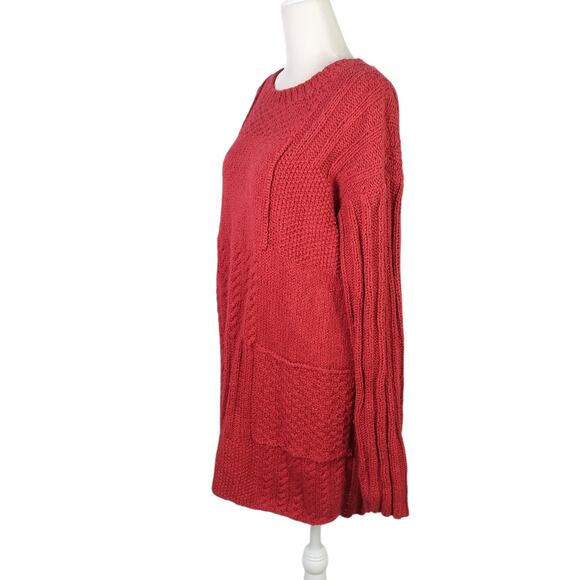 Vintage 90s The Eagle's Eye red textured knit tunic sweater M - Picture 3 of 5